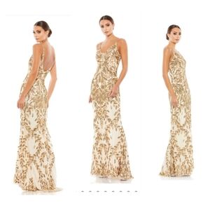 Mac Duggal Embellished Leaf Gown in Gold 16 NWT